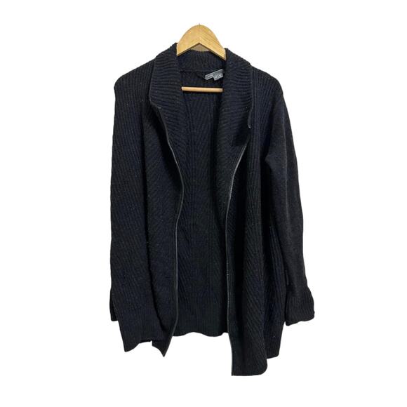 Vince Womens Wool & Yak Blend Knit Open Cardigan Coat Topper Black Ribbed Sz XS - Picture 1 of 6